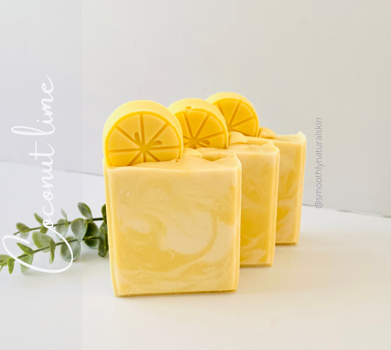 Coconut Lime Soap; this soap is scented with Coconut lime fragrance. This fragrance is a best seller; is a fresh fragrance. It has notes of lime, grapefruit, lemon with a floral undertone of jasmine, on a background of musk and sandalwood.