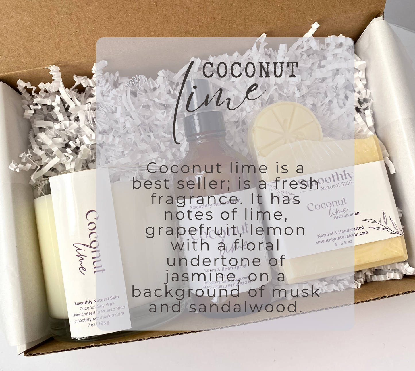 Gift Box of Natural Handmade Soap, Room Spray and Candle