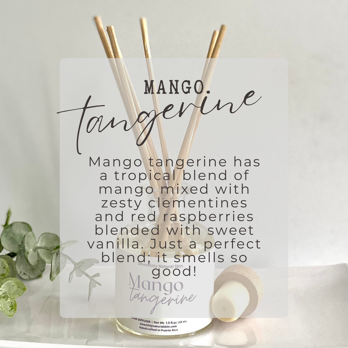 Mango tangerine reed diffuser has a tropical blend of mango mixed with zesty clementines and red raspberries blended with sweet vanilla. Just a perfect blend; it smells so good!