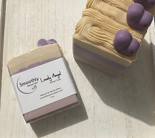Lovely Angel Soap is a very feminine fragrance with top notes of lemon, raspberry, honeydew melon; middle notes of jasmine, gardenia, and nutmeg and bottom notes of white chocolate, musk, sandalwood, and patchouli. Very complex!  Do you like the perfume named Angel? This soap comes close to smelling like it. Smoothly Natural Skin 