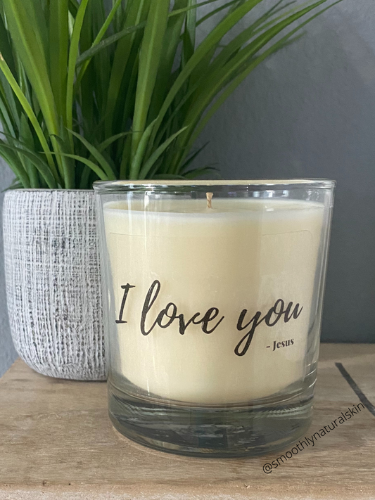 I love you - Jesus candle, is a perfect gift for you or that special person in your life. These unique candles are hand poured in small batches.  Smoothly Natural Skin 