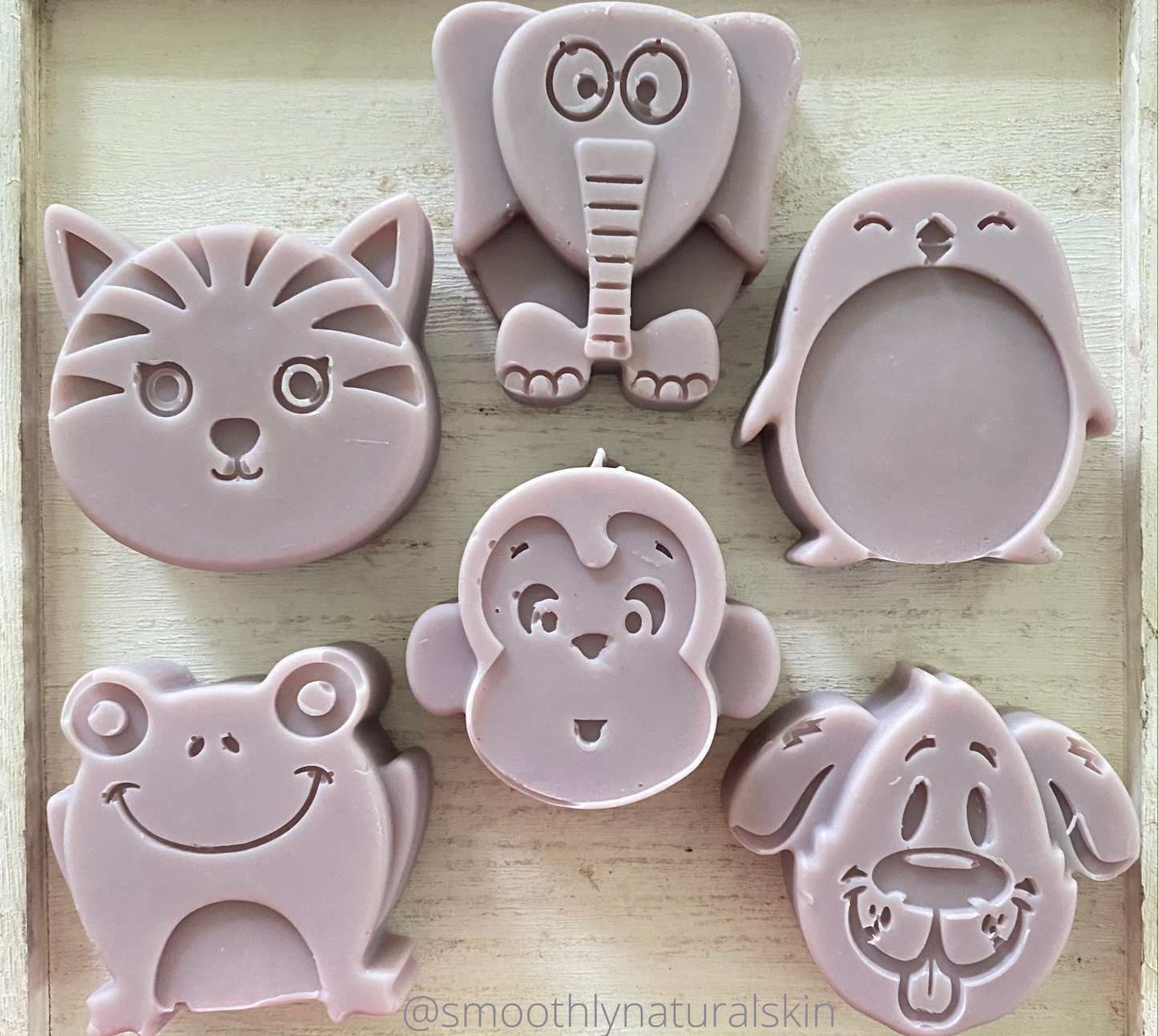 Lavender Soap is also made for the little ones. These fun animal shapes soaps are perfect for kid's little hands. It has a wonderful aroma of true lavender flowers, soft, fresh and clean. Smoothly Natural Skin 